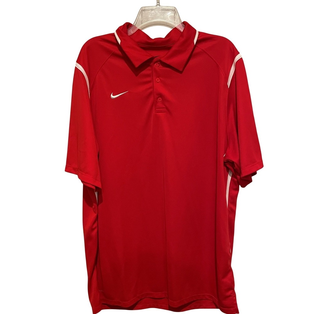 Nike Dri-FIT Mens XL Red White Piping Short Sleeve Golf Athletic Polo Shirt